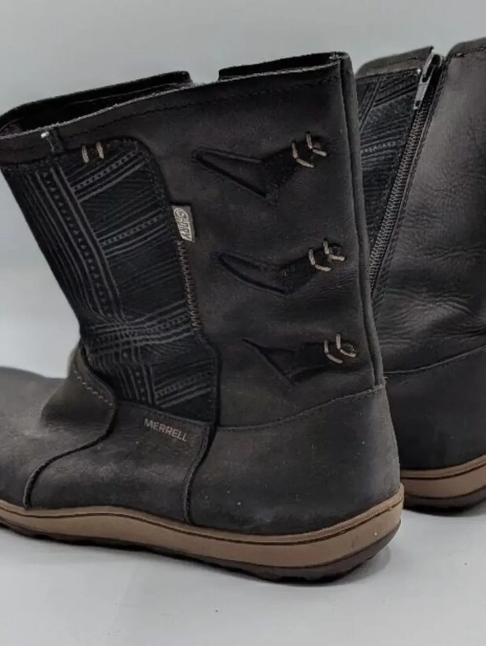Merrell Size 8.5 $150 Black Leather Ashland Vee Mid Calf Waterproof Winter Boots
